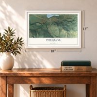 Pine Grove, Washington map, 12 x 18 inch print in a white frame in an entryway