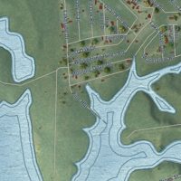 Second close-up of the map of Pine Harbor, Texas print showing more streets and buildings