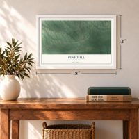 Pine Hill, Alabama map, 12 x 18 inch print in a white frame in an entryway