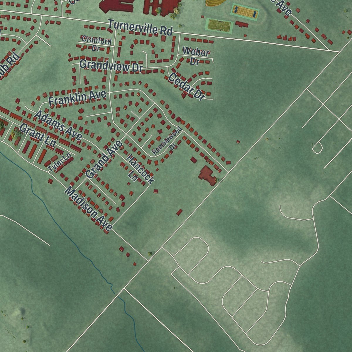 Second close-up of the map of Pine Hill, New Jersey print showing more streets and buildings