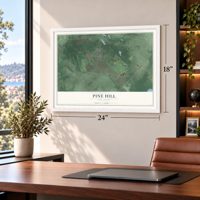 Pine Hill, New Jersey map, 18 x 24 inch print in a white frame in a home office