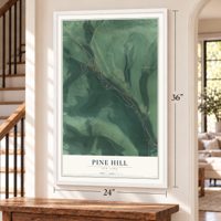 Pine Hill, New York map, 24 x 36 inch print in a white frame by a staircase