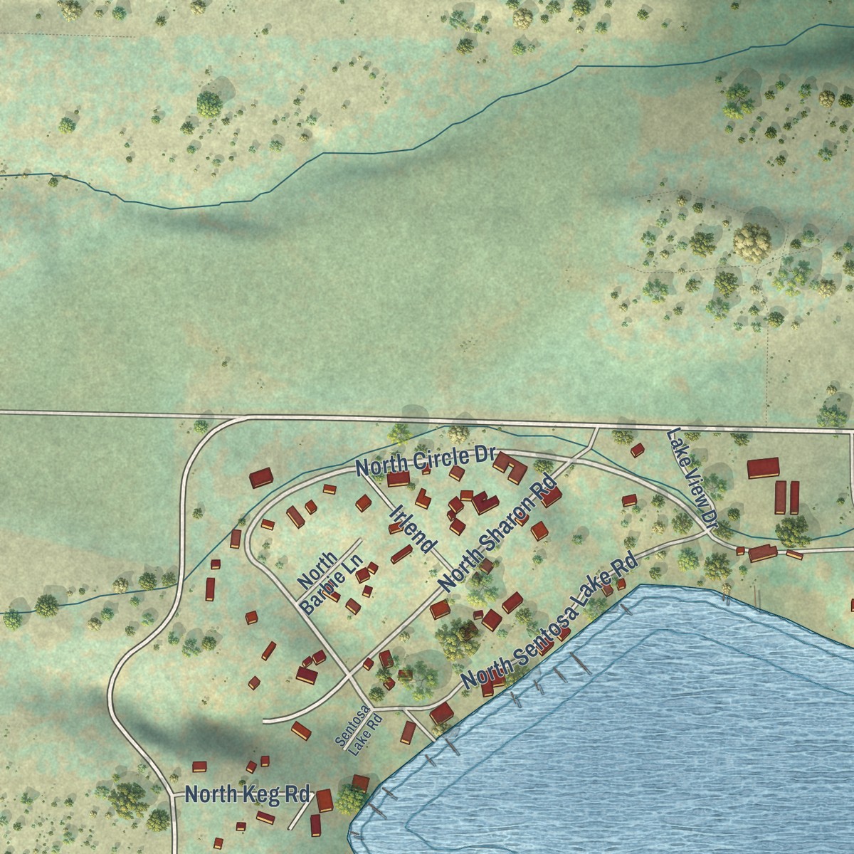 Second close-up of the map of Pine Hollow, Oregon print showing more streets and buildings