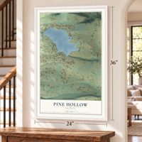 Pine Hollow, Oregon map, 24 x 36 inch print in a white frame by a staircase
