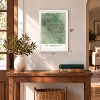 Pine Lakes Addition, South Dakota map, 12 x 18 inch print in a white frame in an entryway