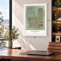 Pine Manor, Florida map, 18 x 24 inch print in a white frame in a home office
