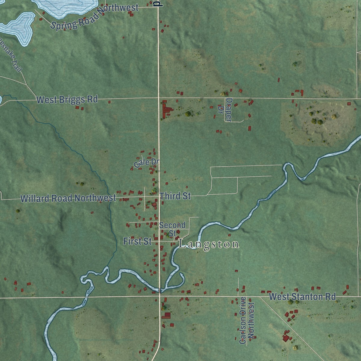 Second close-up of the map of Pine, Michigan print showing more streets and buildings