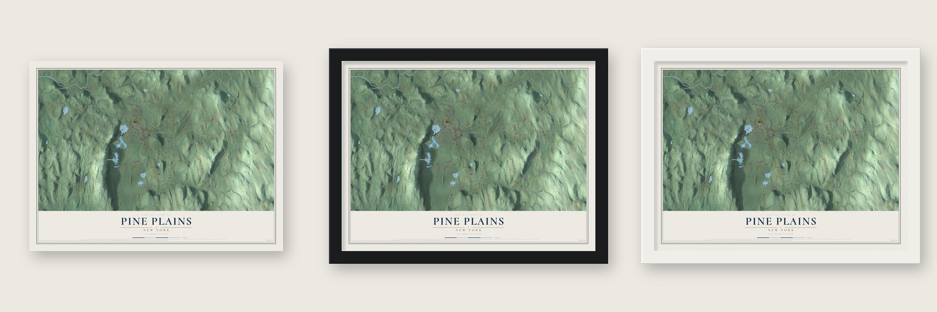 Pine Plains, New York map unframed, in a black wood frame and in a white wood frame