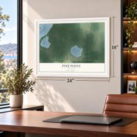 Pine Point, Minnesota map, 18 x 24 inch print in a white frame in a home office