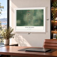 Pine Prairie, Louisiana map, 18 x 24 inch print in a white frame in a home office