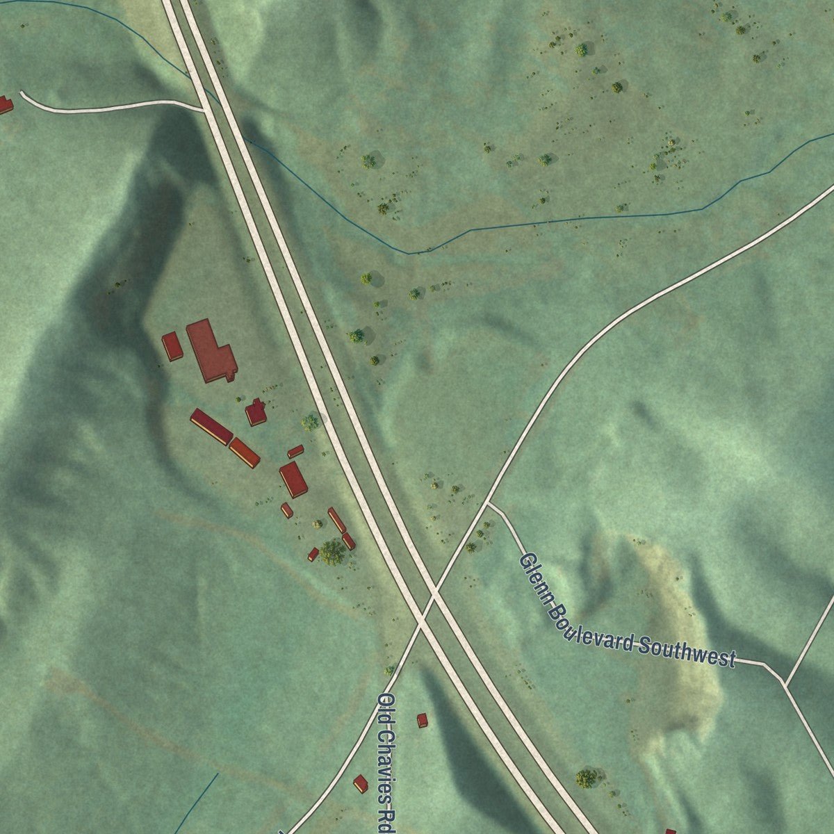 Second close-up of the map of Pine Ridge, Alabama print showing more streets and buildings
