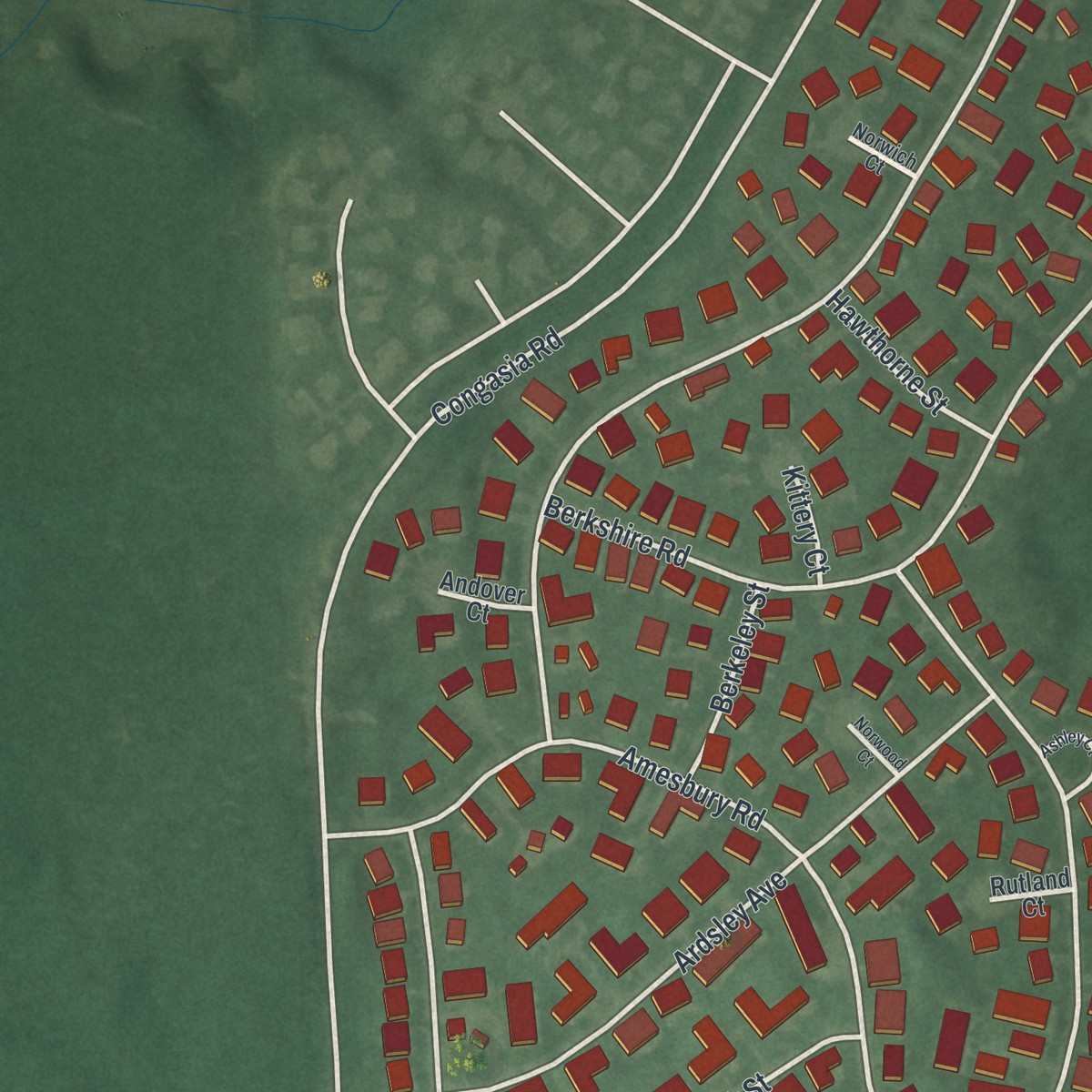 Second close-up of the map of Pine Ridge at Crestwood, New Jersey print showing more streets and buildings