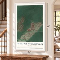 Pine Ridge at Crestwood, New Jersey map, 24 x 36 inch print in a white frame by a staircase