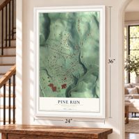 Pine Run, Pennsylvania map, 24 x 36 inch print in a white frame by a staircase