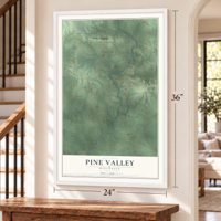 Pine Valley, Wisconsin map, 24 x 36 inch print in a white frame by a staircase