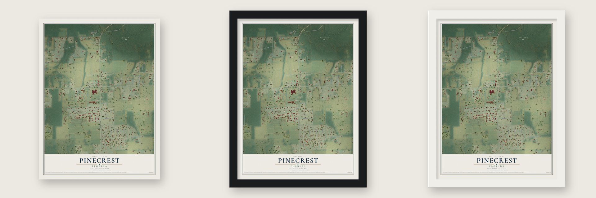 Pinecrest, Hillsborough County, Florida map unframed, in a black wood frame and in a white wood frame