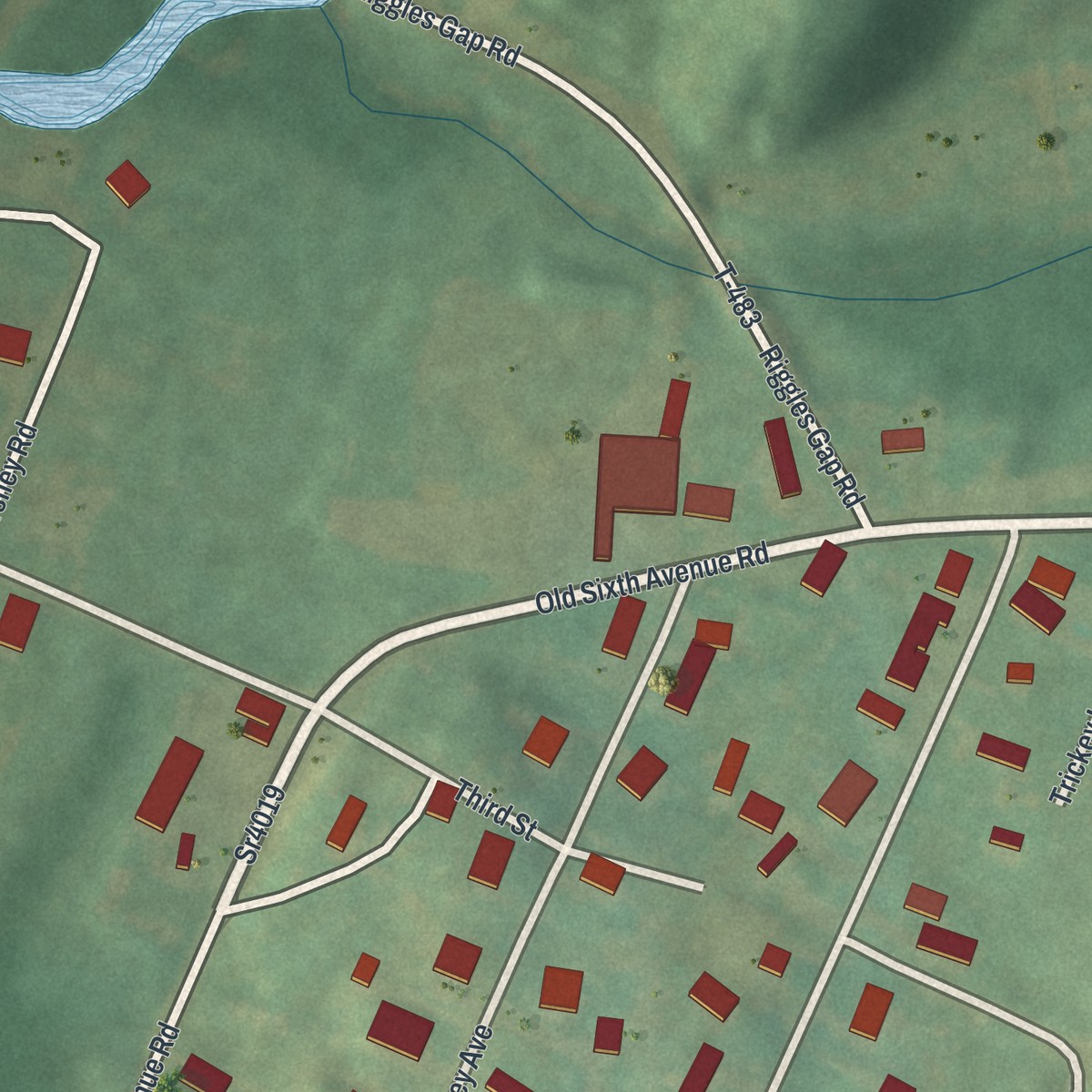 Second close-up of the map of Pinecroft, Pennsylvania print showing more streets and buildings