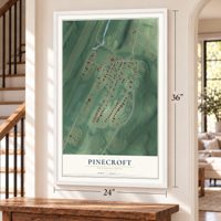 Pinecroft, Pennsylvania map, 24 x 36 inch print in a white frame by a staircase