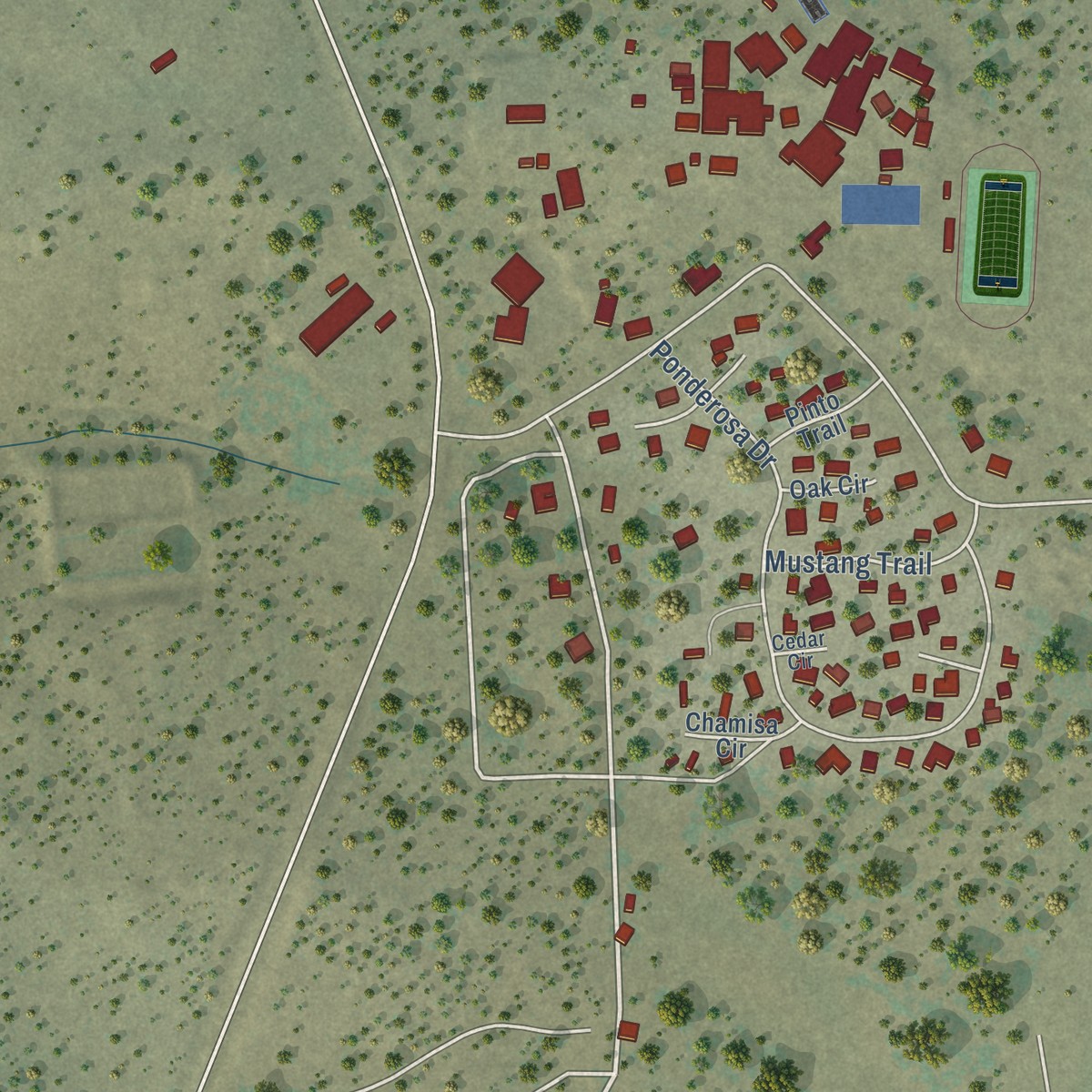 Second close-up of the map of Pinehill, New Mexico print showing more streets and buildings