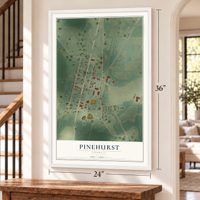 Pinehurst, Georgia map, 24 x 36 inch print in a white frame by a staircase