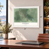 Pinehurst, Texas map, 18 x 24 inch print in a white frame in a home office