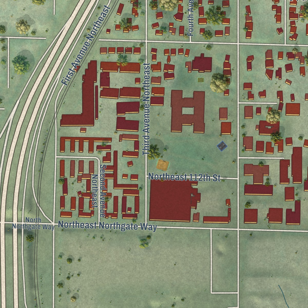 Second close-up of the map of Pinehurst, Washington print showing more streets and buildings