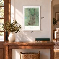 Pinehurst, Washington map, 12 x 18 inch print in a white frame in an entryway