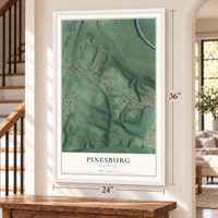 Pinesburg, Maryland map, 24 x 36 inch print in a white frame by a staircase