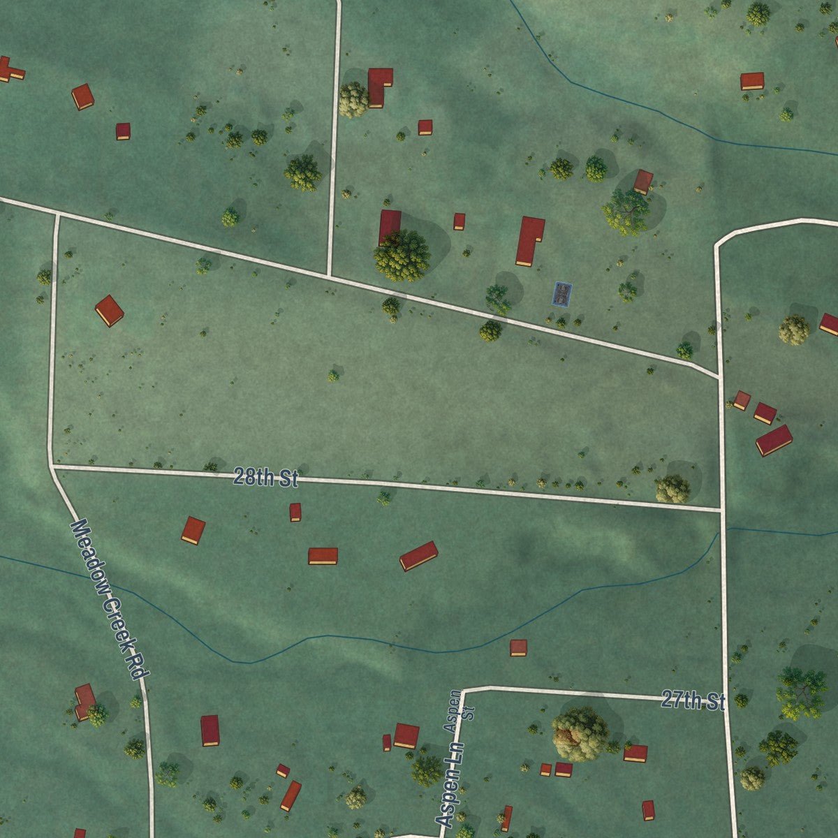 Second close-up of the map of Pinesdale, Montana print showing more streets and buildings