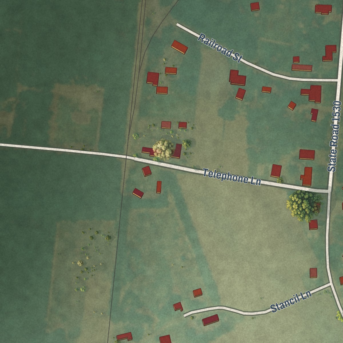 Second close-up of the map of Pinetown, North Carolina print showing more streets and buildings