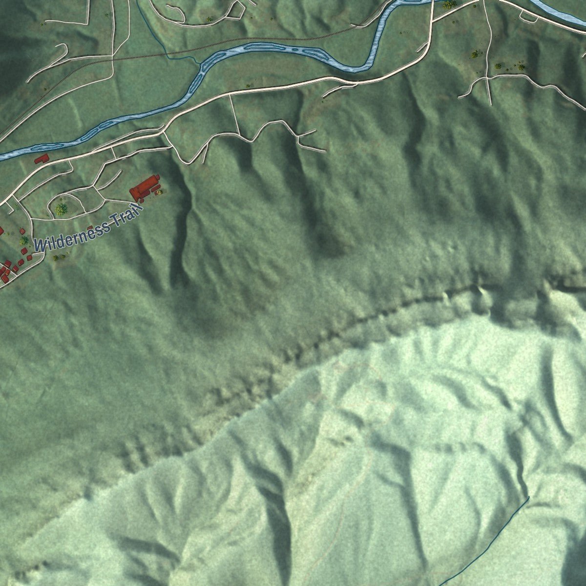 Second close-up of the map of Pineville, Kentucky print showing more streets and buildings