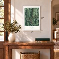 Pineville, West Virginia map, 12 x 18 inch print in a white frame in an entryway