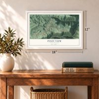 Piney View, West Virginia map, 12 x 18 inch print in a white frame in an entryway