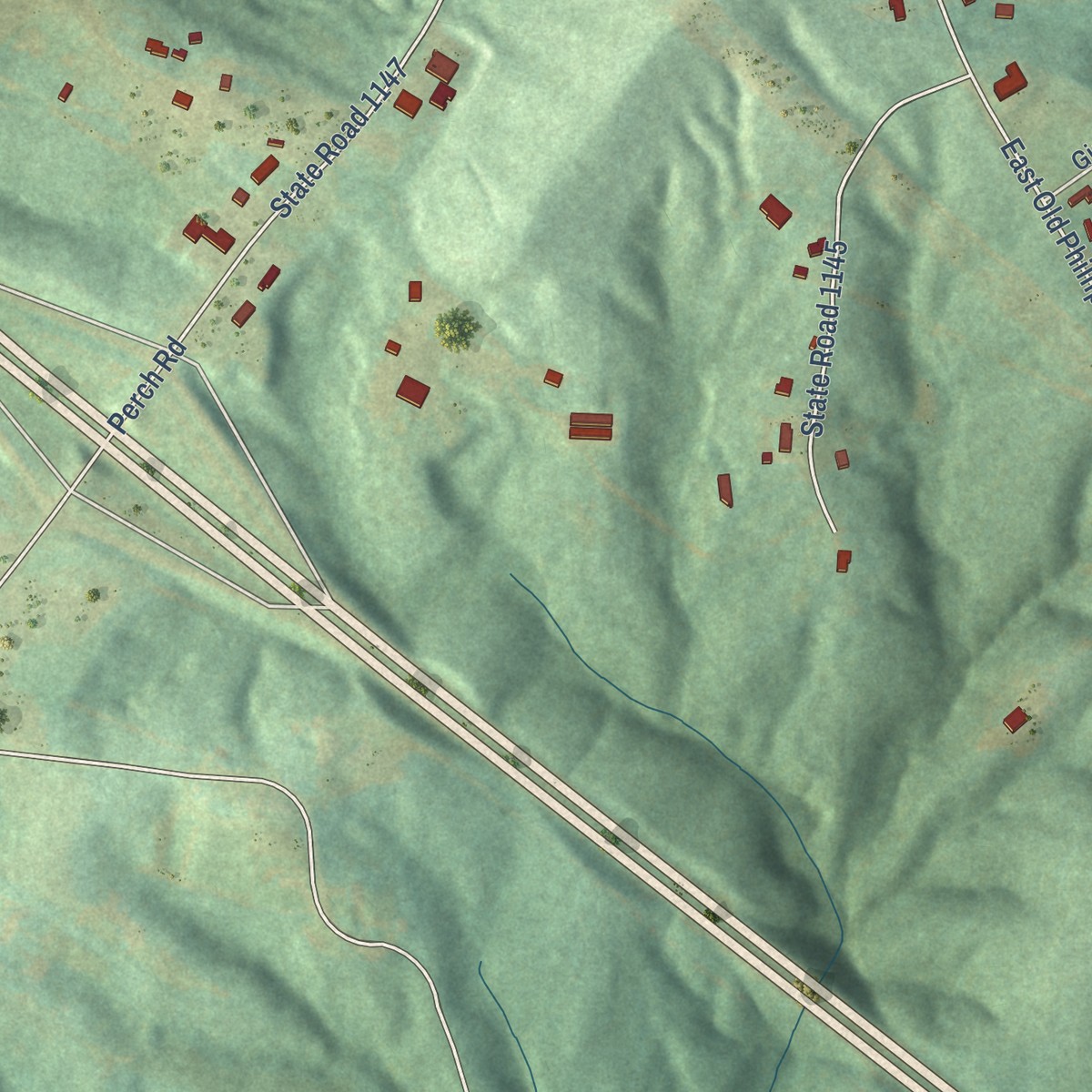 Second close-up of the map of Pinnacle, North Carolina print showing more streets and buildings