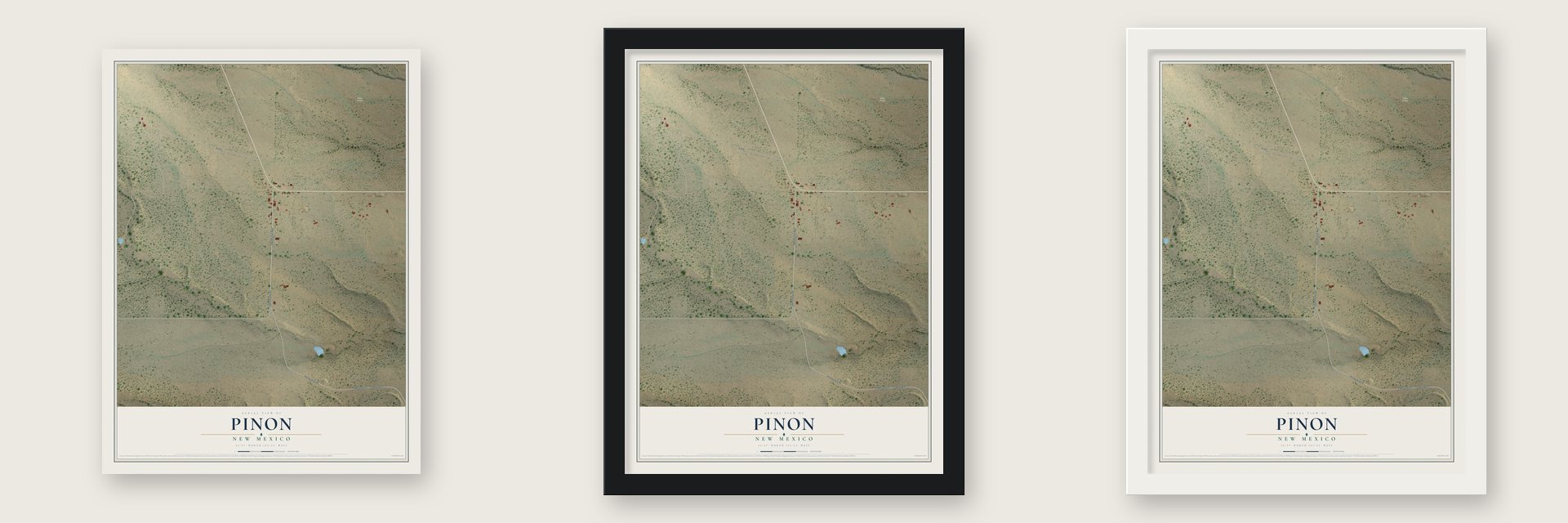 Pinon, New Mexico map unframed, in a black wood frame and in a white wood frame