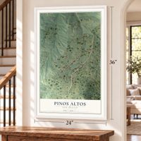Pinos Altos, New Mexico map, 24 x 36 inch print in a white frame by a staircase