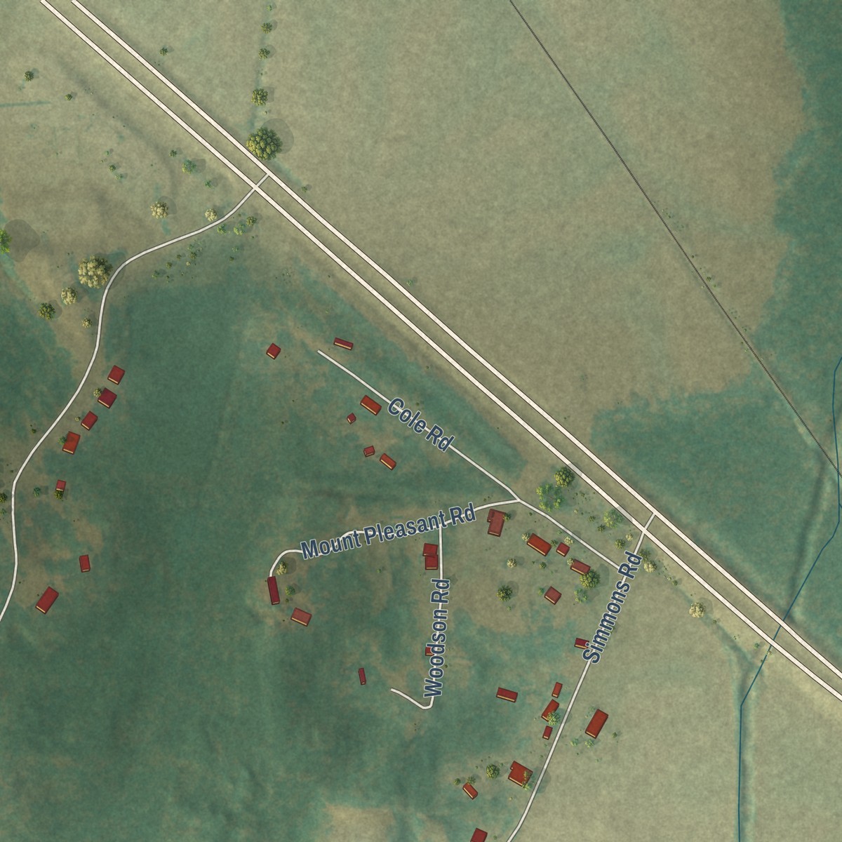 Second close-up of the map of Pinson, Tennessee print showing more streets and buildings