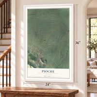 Pioche, Nevada map, 24 x 36 inch print in a white frame by a staircase