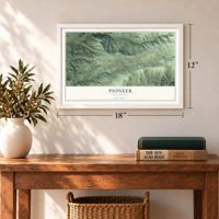 Pioneer, California map, 12 x 18 inch print in a white frame in an entryway
