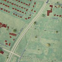 Second close-up of the map of Pioneer Village, Kentucky print showing more streets and buildings