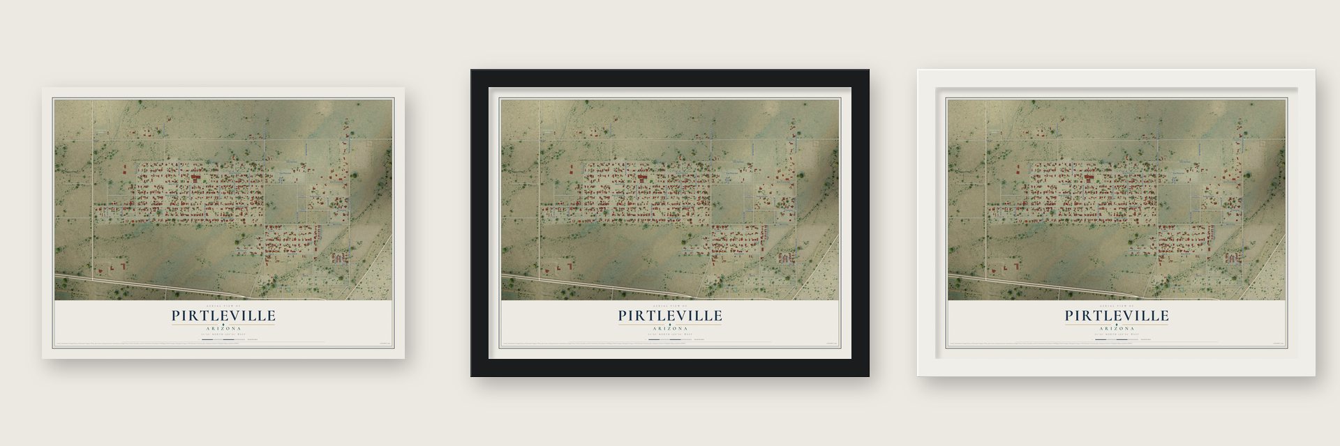 Pirtleville, Arizona map unframed, in a black wood frame and in a white wood frame