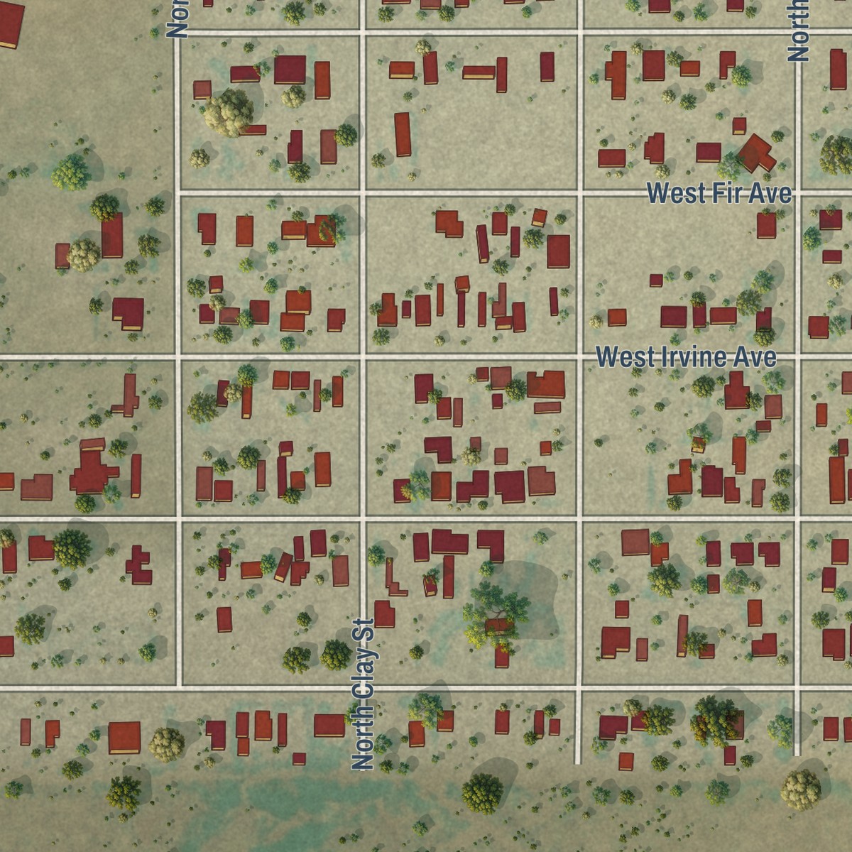 Second close-up of the map of Pirtleville, Arizona print showing more streets and buildings