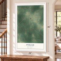 Pisgah, Mississippi map, 24 x 36 inch print in a white frame by a staircase