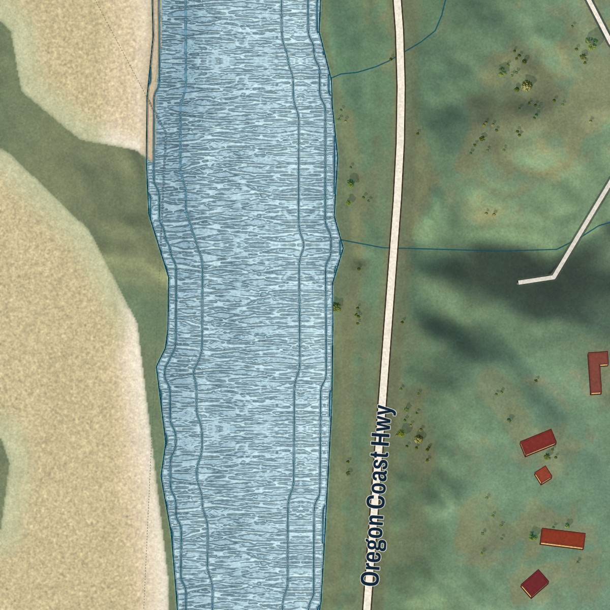Second close-up of the map of Pistol River, Oregon print showing more streets and buildings