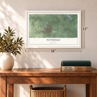 Pittsfield, Illinois map, 12 x 18 inch print in a white frame in an entryway