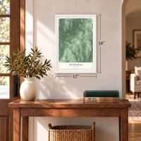 Pittsfield, New York map, 12 x 18 inch print in a white frame in an entryway