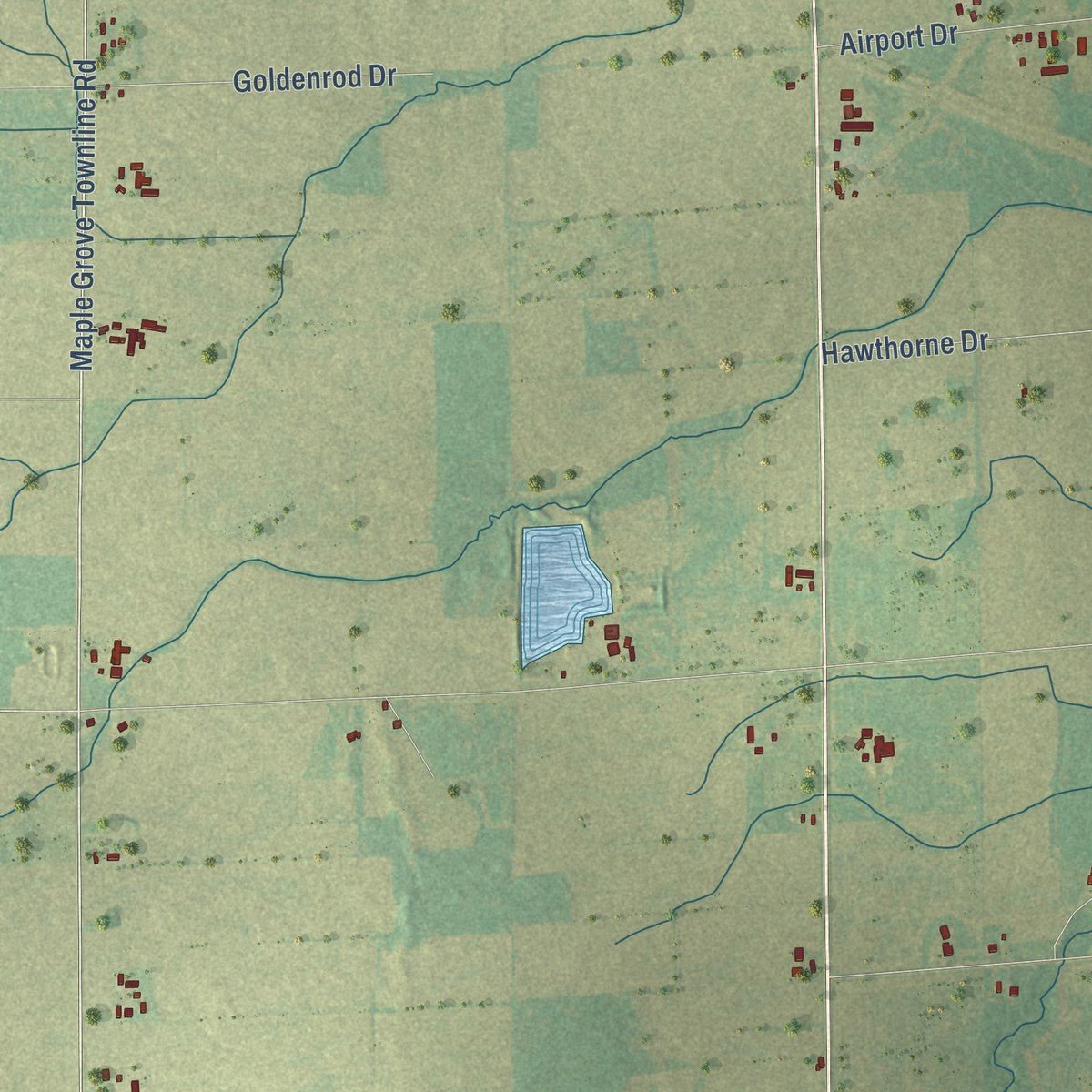 Second close-up of the map of Pittsfield, Wisconsin print showing more streets and buildings