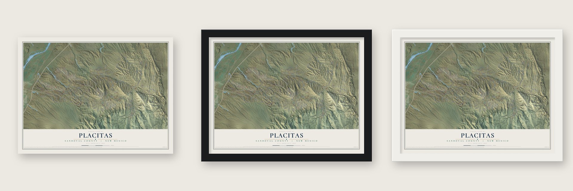 Placitas, Sandoval County, New Mexico map unframed, in a black wood frame and in a white wood frame