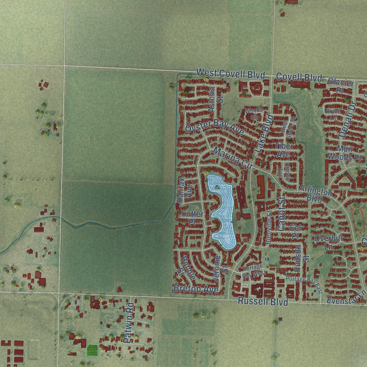 Second close-up of the map of Plainfield, California print showing more streets and buildings