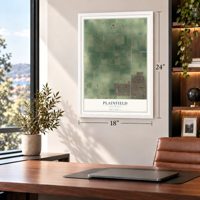 Plainfield, California map, 18 x 24 inch print in a white frame in a home office